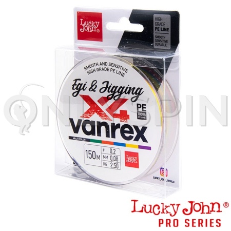Шнур Lucky John Vanrex Egi & Jigging X4 Braid 150m Multicolor #0.8 0.14mm 6.2kg