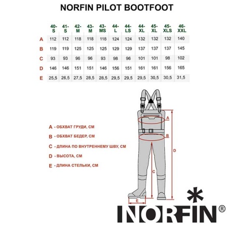 Вейдерсы Norfin Pilot Bootfoot с сапогами L 44