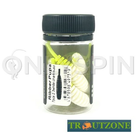 Мягкие приманки Trout Zone Ribber Pupa 2.3 White Chartreuse 6шт