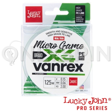 Шнур Lucky John Vanrex Micro Game X4 Braid 125m Fluo Green 0.06mm 2kg