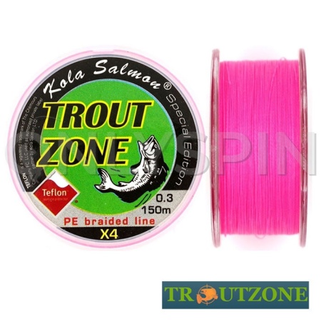 Шнур Trout Zone 4X Teflon PE Line Hybride 150m pink #0.22 0.079mm 1.5kg