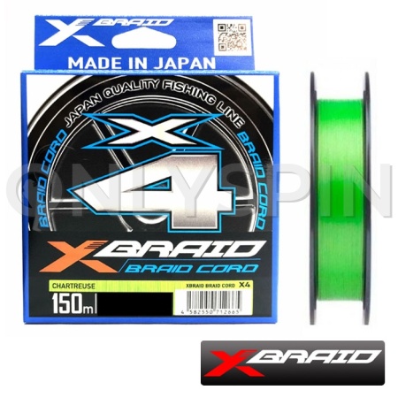 Шнур X-Braid Braid Cord PE X4 150m chartreuse #0.8 0.148mm 6.3kg