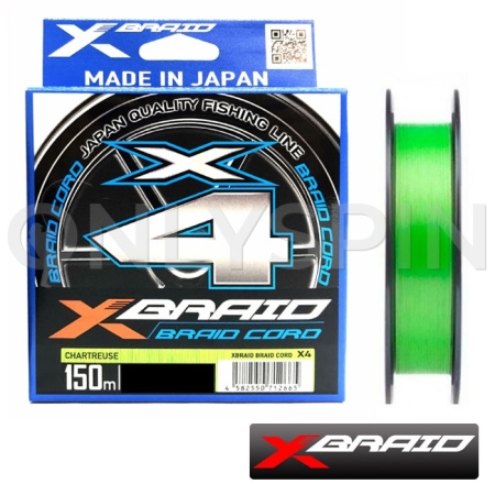Шнур X-Braid Braid Cord PE X4 150m chartreuse #3 40lb 0.285mm 18kg