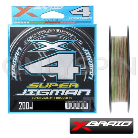 Шнур X-Braid Super Jigman PE X4 200m multicolor #3 40lb 0.285mm 18.1kg