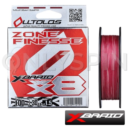 Шнур X-Braid Olltolos WX8 Zone Finesse red/white 100m #1.2 0.185mm 11.4kg