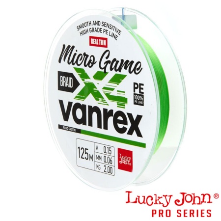 Шнур Lucky John Vanrex Micro Game X4 Braid 125m Fluo Green 0.12mm 5.1kg Шнур Lucky John Vanrex Micro Game X4 Braid 125m Fluo Green 0.12mm 5.1kg