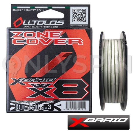 Шнур X-Braid Olltolos WX8 Zone Cover 100m white/green #2 0.235mm 18.2kg