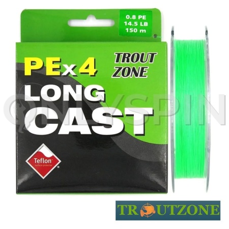 Шнур Trout Zone PEx4 Long Cast 150m fluo green #1 17.9lb 8kg