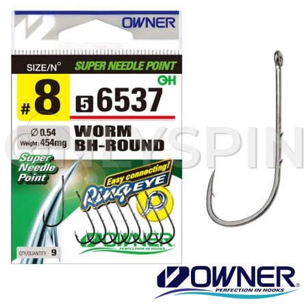 Крючки одинарные Owner 56537 BC Worm BH-Round 4 9шт